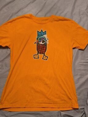 Men's Short Sleeve Orange Graphic Tee with Duck Patch